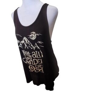 Me to We Not All Who Wander Are Lost Black Split Back Graphic Muscle Tank Top
